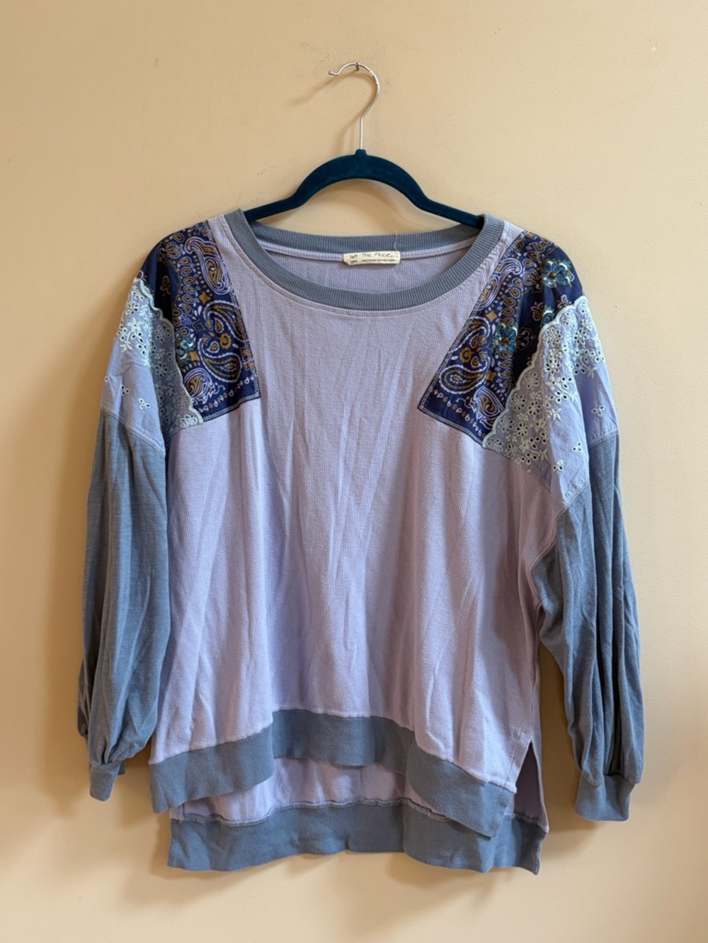 Free People We The Free Feelin' It Boho Long Sleeve Patchwork Paisley Shirt Top